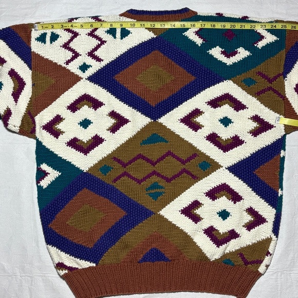 VTG Henry Grethel Sweater M Aztec Crew Neck Boxy Cotton Biggie Grandpa Oversized - Picture 7 of 9